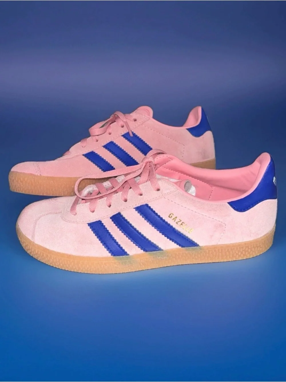 Womens Adidas Gazelle J Semi Pink Spark Lucid Blue Shoes Sneakers Size 4